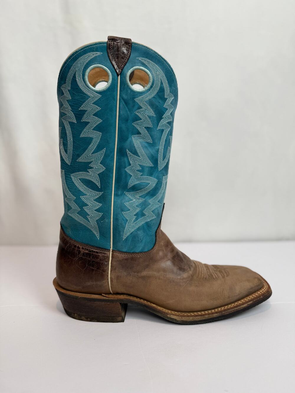 Justin Bent Rail BR377 Cowboy Boot Chocolate Puma Sophia Blue Square Toe 11.5D